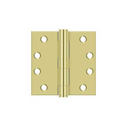 Deltana [S44HD3] Steel Door Butt Hinge - Heavy Duty - Plain Bearing - Square Corner - Polished Brass Finish - Pair - 4&quot; H x 4&quot; W