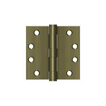 Deltana [S44HD5] Steel Door Butt Hinge - Heavy Duty - Plain Bearing - Square Corner - Antique Brass Finish - Pair - 4&quot; H x 4&quot; W