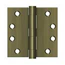 Deltana [S44HD5] Steel Door Butt Hinge - Heavy Duty - Plain Bearing - Square Corner - Antique Brass Finish - Pair - 4" H x 4" W