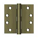 Deltana [S44HD5] Steel Door Butt Hinge - Heavy Duty - Plain Bearing - Square Corner - Antique Brass Finish - Pair - 4&quot; H x 4&quot; W