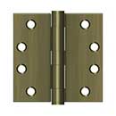 Deltana [S44HD5] Steel Door Butt Hinge - Heavy Duty - Plain Bearing - Square Corner - Antique Brass Finish - Pair - 4&quot; H x 4&quot; W