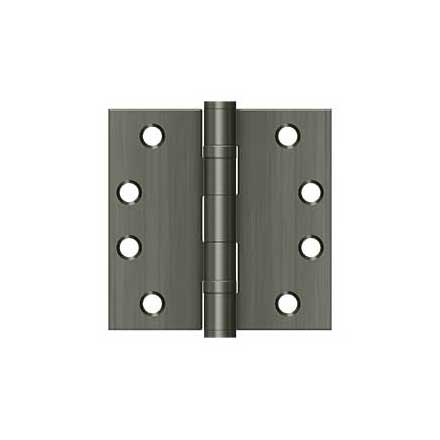 Deltana [S44HDBB15A] Steel Door Butt Hinge - Heavy Duty - Ball Bearing - Square Corner - Antique Nickel Finish - Pair - 4&quot; H x 4&quot; W