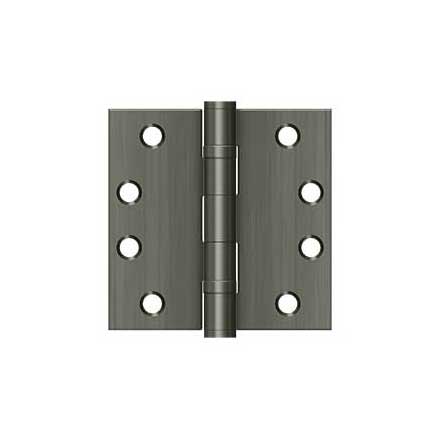 Deltana [S44HDBB15A] Steel Door Butt Hinge - Heavy Duty - Ball Bearing - Square Corner - Antique Nickel Finish - Pair - 4&quot; H x 4&quot; W