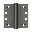 Deltana [S44HDBB15A] Steel Door Butt Hinge - Heavy Duty - Ball Bearing - Square Corner - Antique Nickel Finish - Pair - 4" H x 4" W