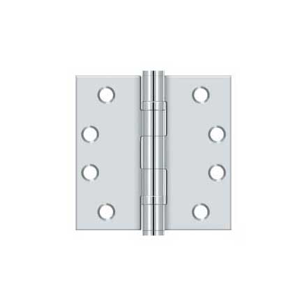 Deltana [S44HDBB26] Steel Door Butt Hinge - Heavy Duty - Ball Bearing - Square Corner - Polished Chrome Finish - Pair - 4" H x 4" W