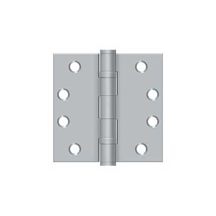Deltana [S44HDBB26D] Steel Door Butt Hinge - Heavy Duty - Ball Bearing - Square Corner - Brushed Chrome Finish - Pair - 4&quot; H x 4&quot; W