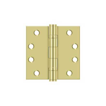Deltana [S44HDBB3] Steel Door Butt Hinge - Heavy Duty - Ball Bearing - Square Corner - Polished Brass Finish - Pair - 4&quot; H x 4&quot; W