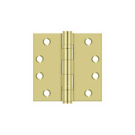 Deltana [S44HDBB3] Steel Door Butt Hinge - Heavy Duty - Ball Bearing - Square Corner - Polished Brass Finish - Pair - 4&quot; H x 4&quot; W