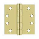 Deltana [S44HDBB3] Steel Door Butt Hinge - Heavy Duty - Ball Bearing - Square Corner - Polished Brass Finish - Pair - 4" H x 4" W