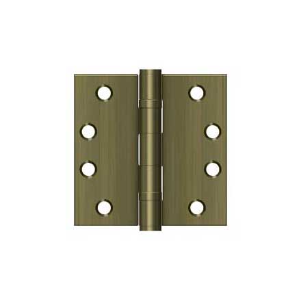 Deltana [S44HDBB5] Steel Door Butt Hinge - Heavy Duty - Ball Bearing - Square Corner - Antique Brass Finish - Pair - 4&quot; H x 4&quot; W