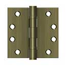 Deltana [S44HDBB5] Steel Door Butt Hinge - Heavy Duty - Ball Bearing - Square Corner - Antique Brass Finish - Pair - 4" H x 4" W