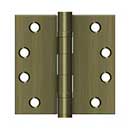 Deltana [S44HDBB5] Steel Door Butt Hinge - Heavy Duty - Ball Bearing - Square Corner - Antique Brass Finish - Pair - 4&quot; H x 4&quot; W