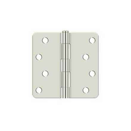 Deltana [S44R414] Steel Door Butt Hinge - Residential - Plain Bearing - 1/4&quot; Radius Corner - Polished Nickel Finish - Pair - 4&quot; H x 4&quot; W