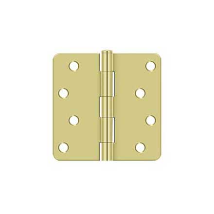Deltana [S44R43] Steel Door Butt Hinge - Residential - Plain Bearing - 1/4&quot; Radius Corner - Polished Brass Finish - Pair - 4&quot; H x 4&quot; W