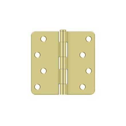 Deltana [S44R43] Steel Door Butt Hinge - Residential - Plain Bearing - 1/4&quot; Radius Corner - Polished Brass Finish - Pair - 4&quot; H x 4&quot; W