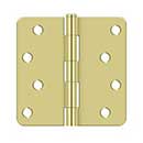 Deltana [S44R43] Steel Door Butt Hinge - Residential - Plain Bearing - 1/4" Radius Corner - Polished Brass Finish - Pair - 4" H x 4" W