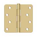 Deltana [S44R44] Steel Door Butt Hinge - Residential - Plain Bearing - 1/4&quot; Radius Corner - Brushed Brass Finish - Pair - 4&quot; H x 4&quot; W