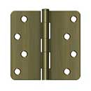 Deltana [S44R45] Steel Door Butt Hinge - Residential - Plain Bearing - 1/4" Radius Corner - Antique Brass Finish - Pair - 4" H x 4" W