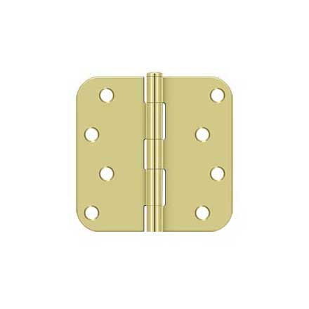 Deltana [S44R53] Steel Door Butt Hinge - Residential - Plain Bearing - 5/8&quot; Radius Corner - Polished Brass Finish - Pair - 4&quot; H x 4&quot; W