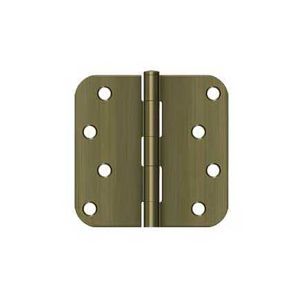 Deltana [S44R55] Steel Door Butt Hinge - Residential - Plain Bearing - 5/8" Radius Corner - Antique Brass Finish - Pair - 4" H x 4" W