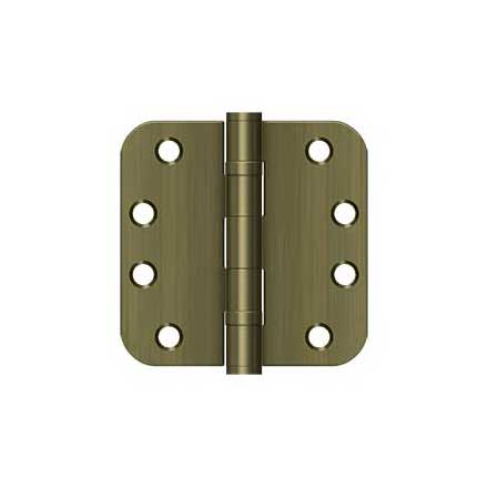 Deltana [S44R5HDB5] Steel Door Butt Hinge - Heavy Duty - Ball Bearing - 5/8&quot; Radius Corner - Antique Brass Finish - Pair - 4&quot; H x 4&quot; W