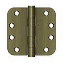 Deltana [S44R5HDB5] Steel Door Butt Hinge - Heavy Duty - Ball Bearing - 5/8" Radius Corner - Antique Brass Finish - Pair - 4" H x 4" W