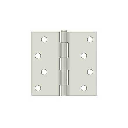 Deltana [S44U14-R] Steel Door Butt Hinge - Residential - Plain Bearing - Square Corner - Polished Nickel Finish - Pair - 4" H x 4" W