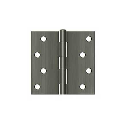 Deltana [S44U15A-R] Steel Door Butt Hinge - Residential - Plain Bearing - Square Corner - Antique Nickel Finish - Pair - 4&quot; H x 4&quot; W
