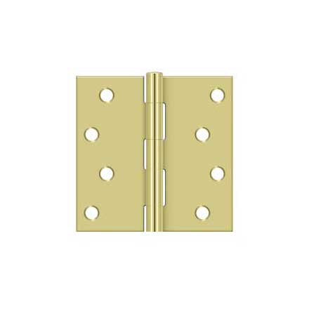Deltana [S44U3-R] Steel Door Butt Hinge - Residential - Plain Bearing - Square Corner - Polished Brass Finish - Pair - 4&quot; H x 4&quot; W
