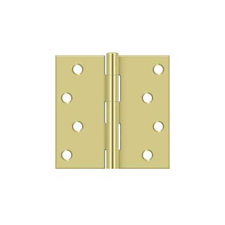 Deltana [S44U3-R] Steel Door Butt Hinge - Residential - Plain Bearing - Square Corner - Polished Brass Finish - Pair - 4" H x 4" W