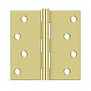 Deltana [S44U3-R] Steel Door Butt Hinge - Residential - Plain Bearing - Square Corner - Polished Brass Finish - Pair - 4&quot; H x 4&quot; W