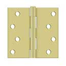 Deltana [S44U3-R] Steel Door Butt Hinge - Residential - Plain Bearing - Square Corner - Polished Brass Finish - Pair - 4" H x 4" W