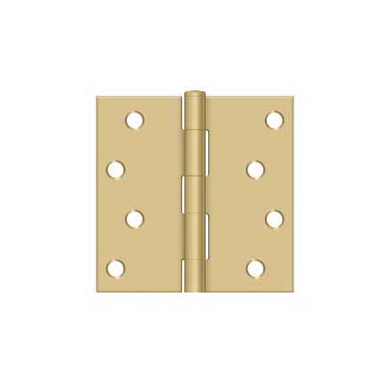 Deltana [S44U4-R] Steel Door Butt Hinge - Residential - Plain Bearing - Square Corner - Brushed Brass Finish - Pair - 4" H x 4" W