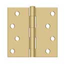 Deltana [S44U4-R] Steel Door Butt Hinge - Residential - Plain Bearing - Square Corner - Brushed Brass Finish - Pair - 4" H x 4" W