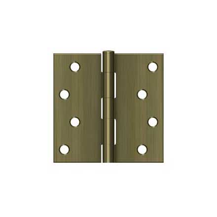 Deltana [S44U5-R] Steel Door Butt Hinge - Residential - Plain Bearing - Square Corner - Antique Brass Finish - Pair - 4&quot; H x 4&quot; W