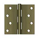 Deltana [S44U5-R] Steel Door Butt Hinge - Residential - Plain Bearing - Square Corner - Antique Brass Finish - Pair - 4" H x 4" W