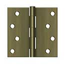 Deltana [S44U5-R] Steel Door Butt Hinge - Residential - Plain Bearing - Square Corner - Antique Brass Finish - Pair - 4&quot; H x 4&quot; W