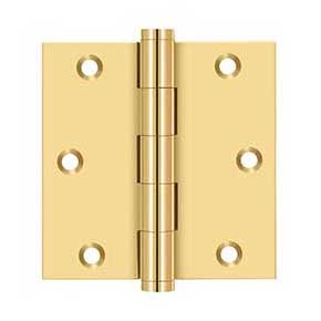 Deltana [CSB35-R] Solid Brass Door Butt Hinge - Residential - Button Tip - Square Corner - Polished Brass (PVD) Finish - Pair - 3 1/2" H x 3 1/2" W