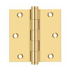 Deltana [CSB35-R] Solid Brass Door Butt Hinge - Residential - Button Tip - Square Corner - Polished Brass (PVD) Finish - Pair - 3 1/2&quot; H x 3 1/2&quot; W
