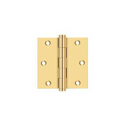 Deltana [CSB35-R] Solid Brass Door Butt Hinge - Residential - Button Tip - Square Corner - Polished Brass (PVD) Finish - Pair - 3 1/2" H x 3 1/2" W