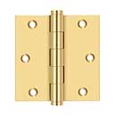 Deltana [CSB35-R] Solid Brass Door Butt Hinge - Residential - Button Tip - Square Corner - Polished Brass (PVD) Finish - Pair - 3 1/2" H x 3 1/2" W
