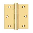 Deltana [CSB35-R] Solid Brass Door Butt Hinge - Residential - Button Tip - Square Corner - Polished Brass (PVD) Finish - Pair - 3 1/2&quot; H x 3 1/2&quot; W