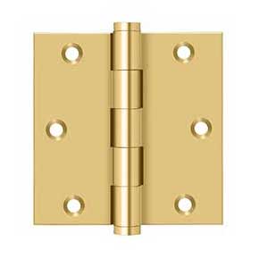 Deltana [CSB35] Solid Brass Door Butt Hinge - Button Tip - Square Corner - Polished Brass (PVD) Finish - Pair - 3 1/2" H x 3 1/2" W