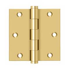 Deltana [CSB35] Solid Brass Door Butt Hinge - Button Tip - Square Corner - Polished Brass (PVD) Finish - Pair - 3 1/2&quot; H x 3 1/2&quot; W