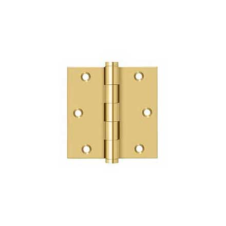 Deltana [CSB35] Solid Brass Door Butt Hinge - Button Tip - Square Corner - Polished Brass (PVD) Finish - Pair - 3 1/2&quot; H x 3 1/2&quot; W