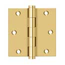 Deltana [CSB35] Solid Brass Door Butt Hinge - Button Tip - Square Corner - Polished Brass (PVD) Finish - Pair - 3 1/2&quot; H x 3 1/2&quot; W