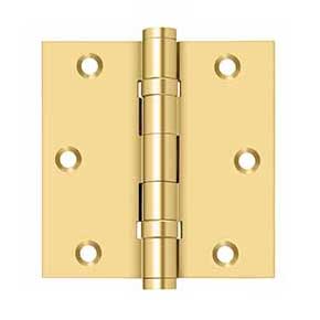 Deltana [CSB35BB] Solid Brass Door Butt Hinge - Ball Bearing - Button Tip - Square Corner - Polished Brass (PVD) Finish - Pair - 3 1/2" H x 3 1/2" W
