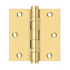 Deltana [CSB35BB] Solid Brass Door Butt Hinge - Ball Bearing - Button Tip - Square Corner - Polished Brass (PVD) Finish - Pair - 3 1/2&quot; H x 3 1/2&quot; W