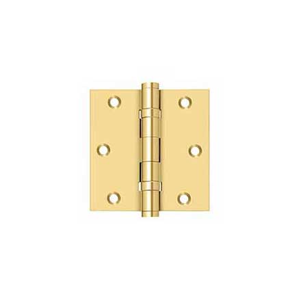 Deltana [CSB35BB] Solid Brass Door Butt Hinge - Ball Bearing - Button Tip - Square Corner - Polished Brass (PVD) Finish - Pair - 3 1/2&quot; H x 3 1/2&quot; W