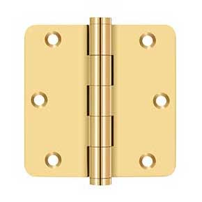 Deltana [CSB35R4-R] Solid Brass Door Butt Hinge - Residential - Button Tip - 1/4" Radius Corner - Polished Brass (PVD) Finish - Pair - 3 1/2" H x 3 1/2" W